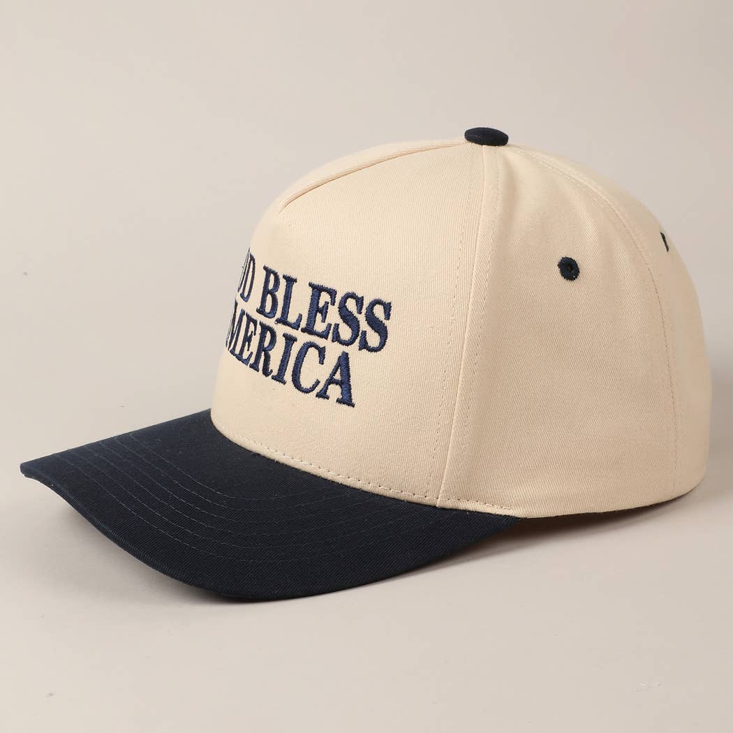 Fashion City - God Bless America Embroidered Two-Tone Canvas Cap: RED/NAVY / ONE SIZE