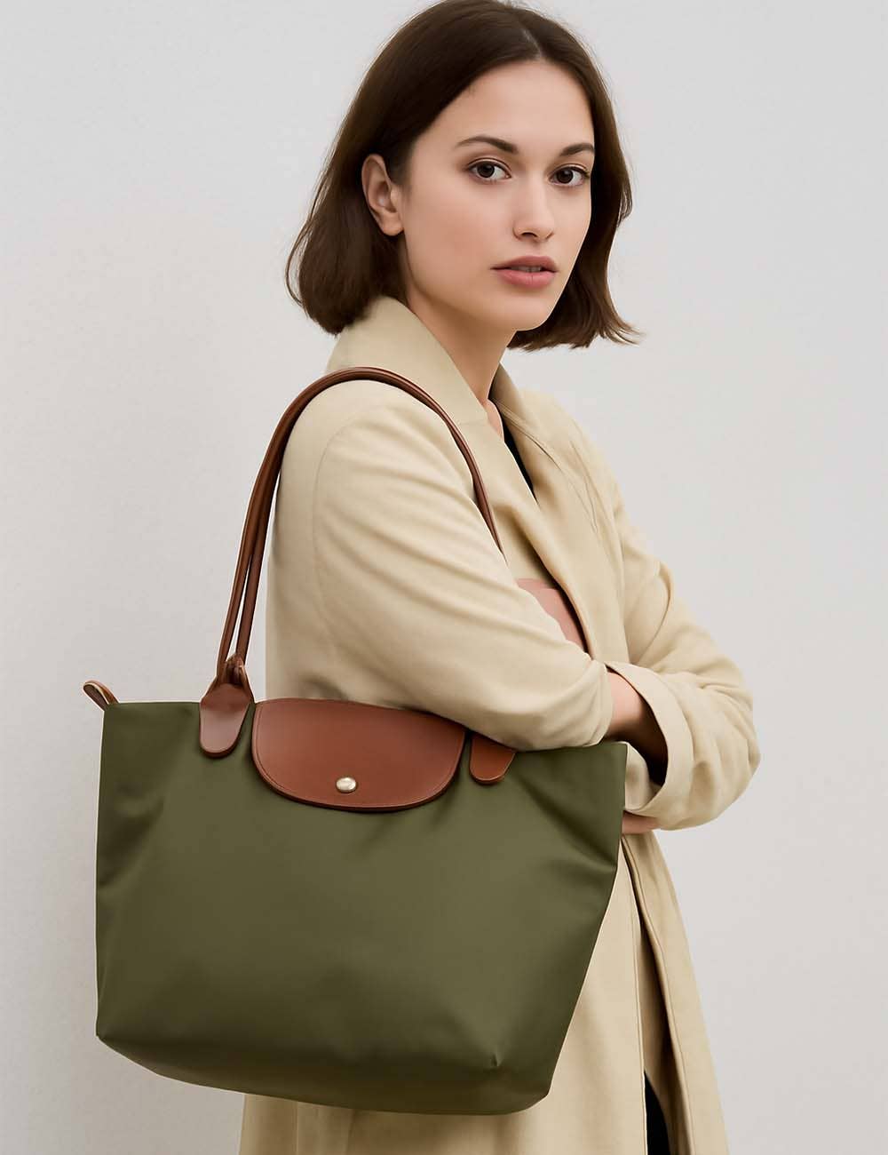 Sweetkama - Ladies Color Block Nylon Shoulder Tote Bag: Navy / OS