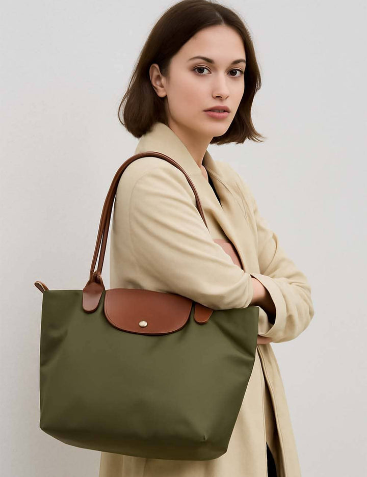 Sweetkama - Ladies Color Block Nylon Shoulder Tote Bag: Navy / OS