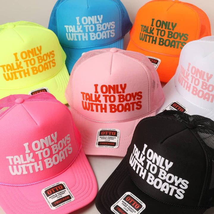 Fashion City - I Only Talk To Boys With Boats Text Mesh Back Cap: NEON BLUE / ONE SIZE