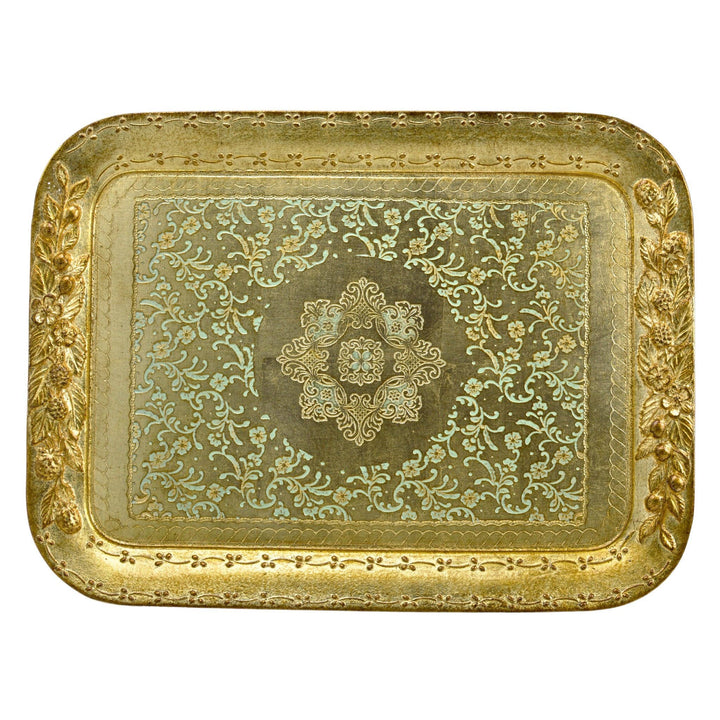Florentine Wood Rectangle Berry and Botanical Tray, Made in Italy: Cappuccino / Large