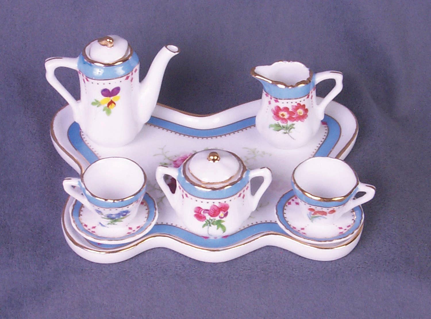 AA Importing - Mini Tea Set 8pc, Blue w/ Gold Accents – The Oaks ...