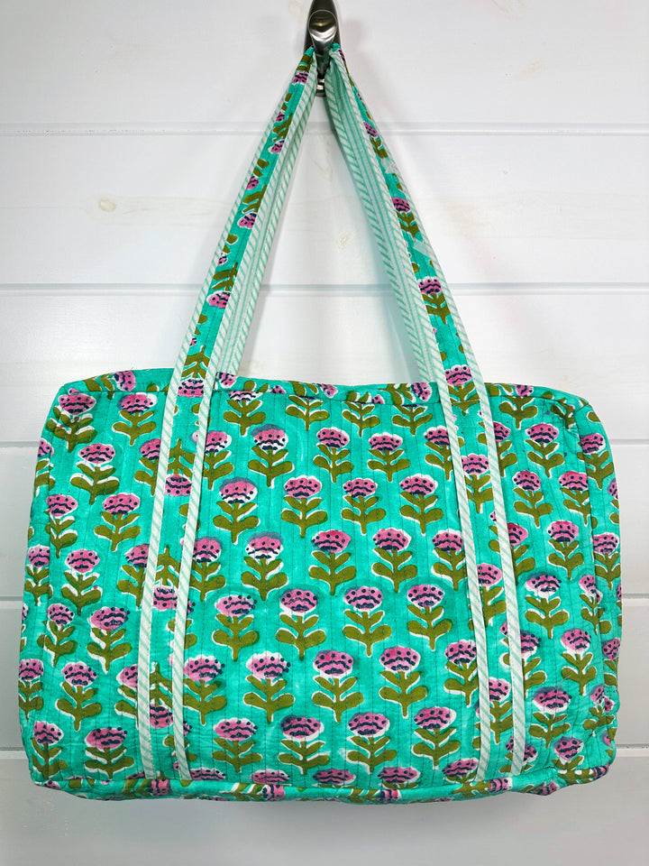 Folklore Couture - Quilted Duffle Bag | Weekender Travel Overnight Bag | Aqua