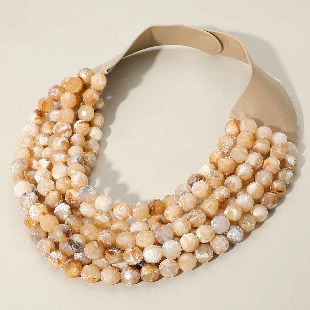 Sensibling Corp. - Marbled Faceted Ball Beaded Multi Layered Faux Leather Magnetic Necklace: Navy