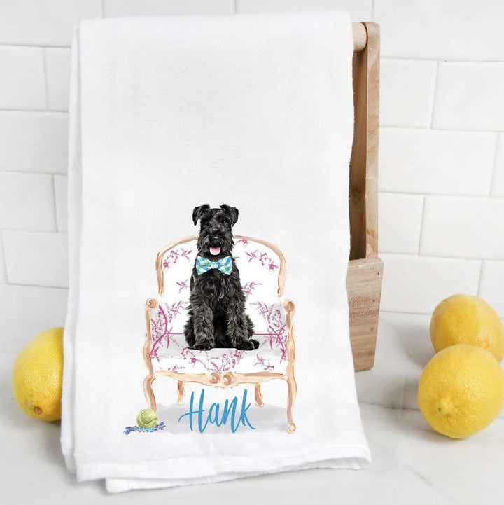 The Preppy Pineapple Home - Custom Black Schnauzer Tea Towel: No Accessory / Wingback Chair