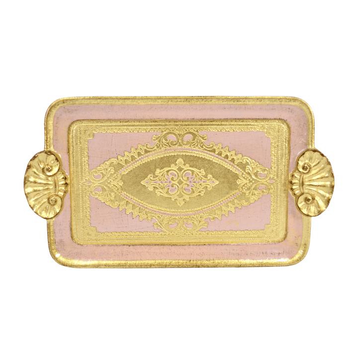 Via Graceffo - Florentine Carved Wood Rectangle Mini Tray with handles