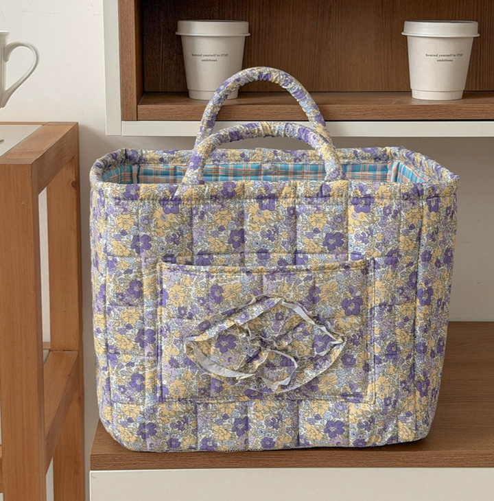 MKS America - Quilted Floral Laundry Basket Foldable Storage Basket: Pink / M