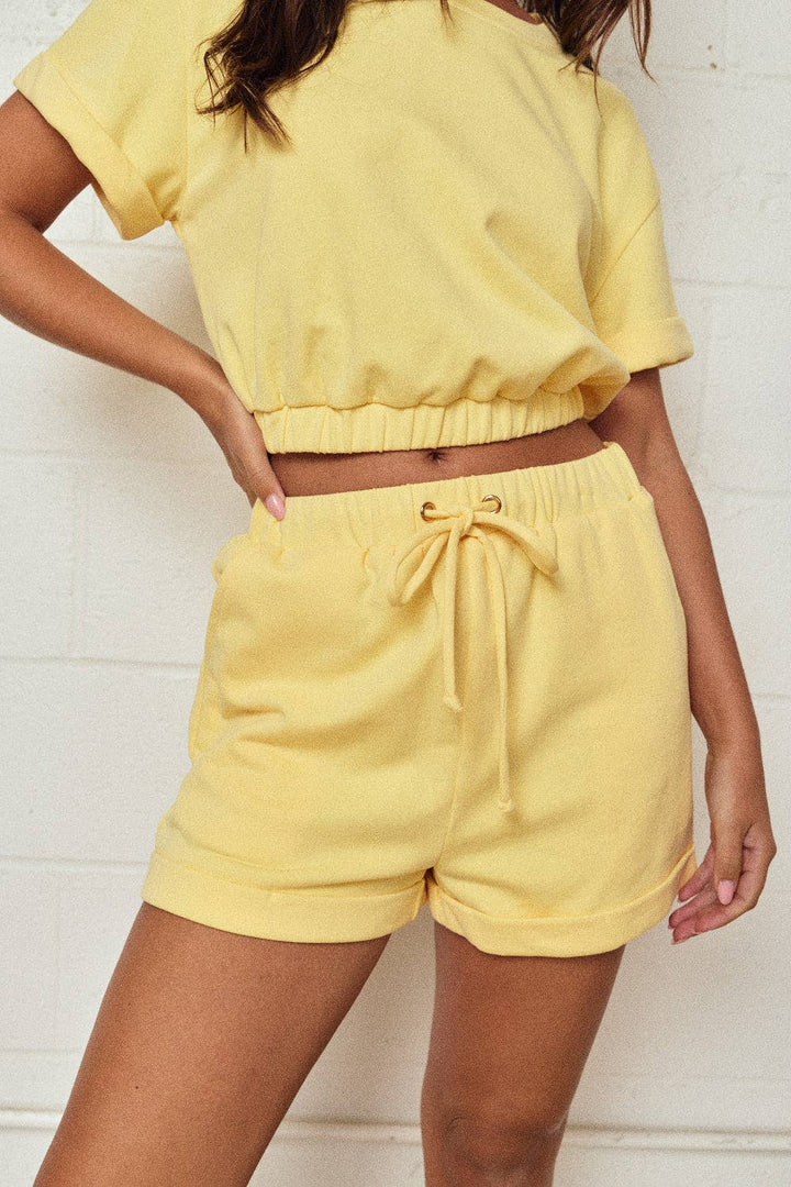 Papermoon - PX19514 - Cozy Short Sleeve Top and Shorts Set: BUTTER YELLOW