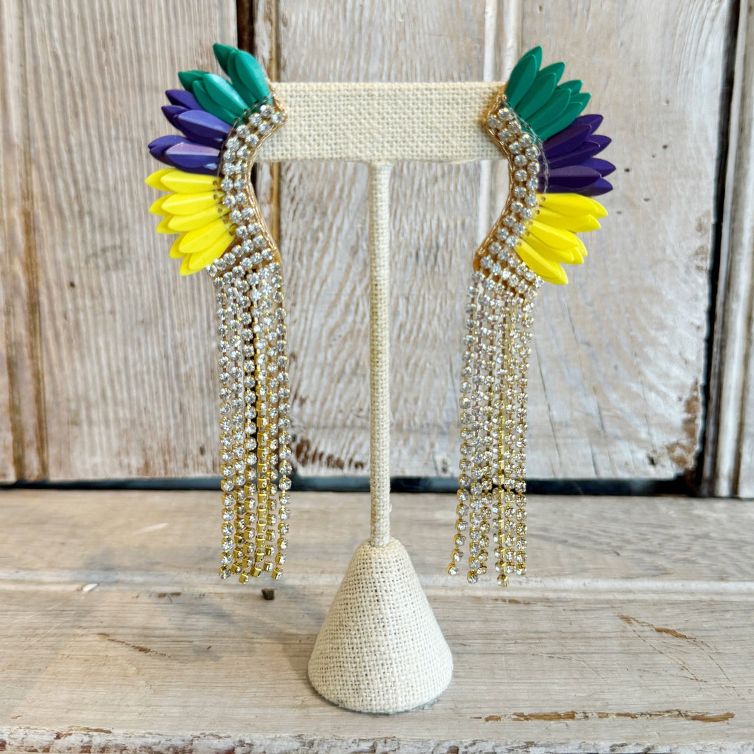 Nolaverse - Rhinestone Tassel Wings Mardi Earring