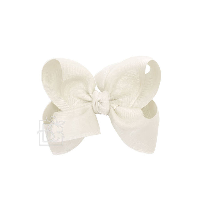 Beyond Creations, LLC - LAYERED ORGANZA/GROSGRAIN BOW ON CLIP: 5.5" Huge - 2.25" Ribbons on Alligator Clip / ANTIQUE WHITE