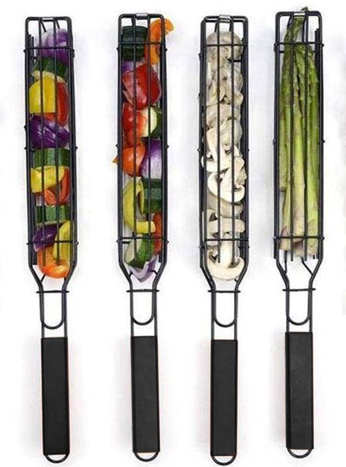 Fox Run Brands - Outset Non-Stick Kabob Grill Basket, Set of 4, Carbon Steel