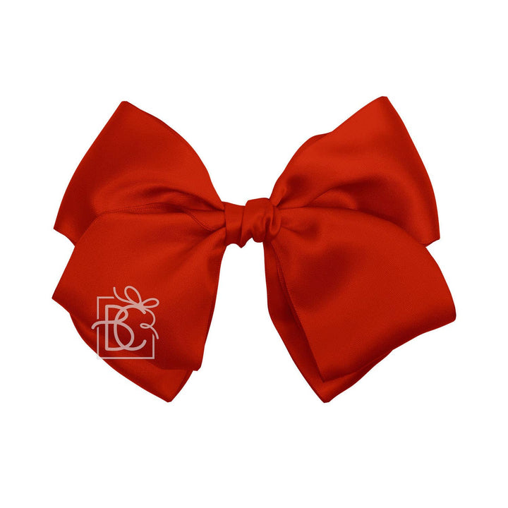 Beyond Creations, LLC - SATIN EUROPEAN BOW W/RUFFLED KNOT ON CLIP: 5" Euro Bow on Med. Alligator Clip / WHITE