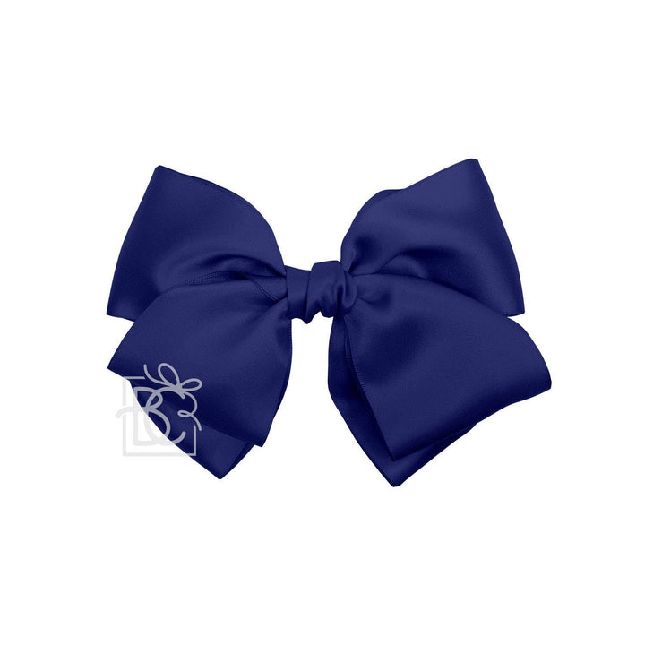 Beyond Creations, LLC - SATIN EUROPEAN BOW W/RUFFLED KNOT ON CLIP: 7" Euro Bow on Med. Alligator Clip / WHITE