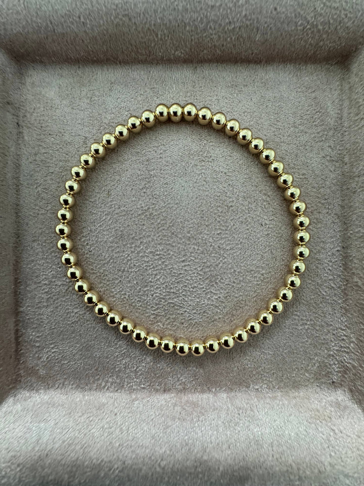 4MM Classic Ball Bead Bracelet - Waterproof: Gold Filled / Stretchy 6.5"