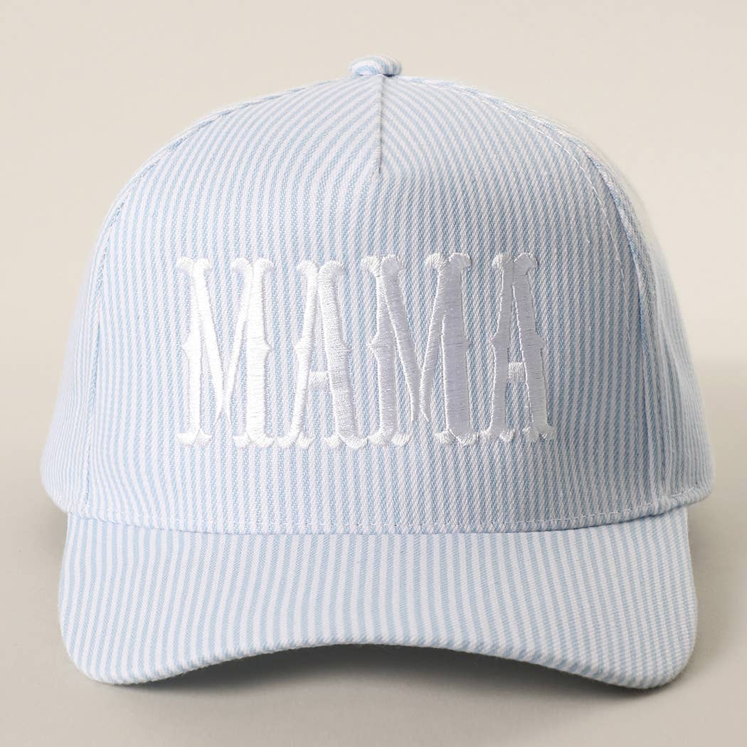 Fashion City - MAMA Embroidered Striped Trucker Hat : BLUE/BLUE