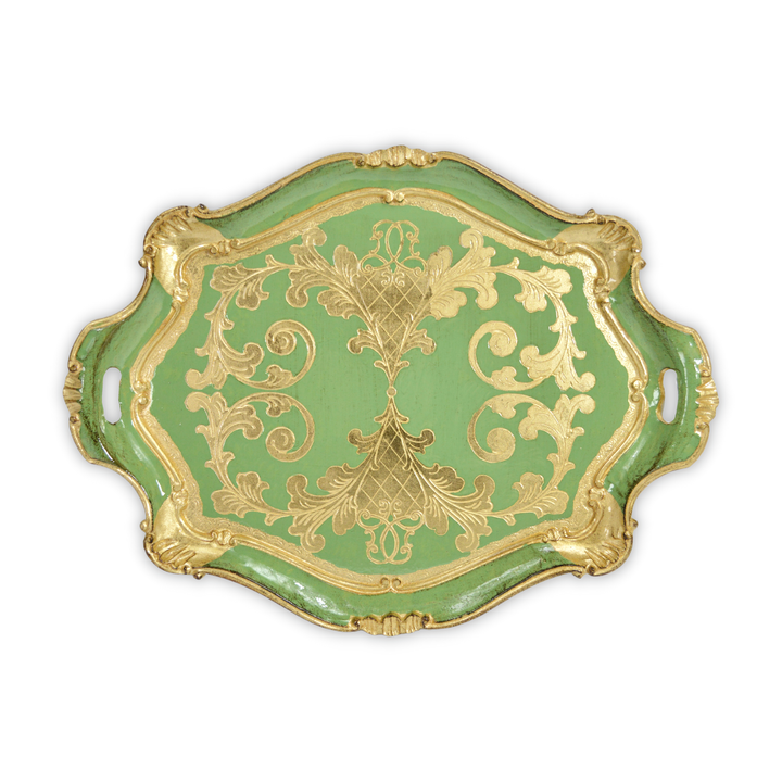 Via Graceffo - Florentine Carved Gilded Wood Tray, Large with Handles