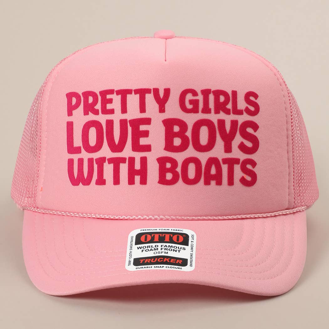 Fashion City - Pretty Girls Love Boys With Boats Text Print Mesh Back Cap: Pink / ONE SIZE