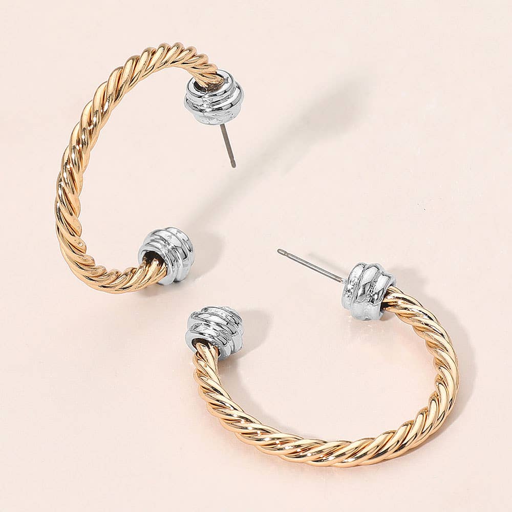 Sensibling Corp. - Two Tone Metal Rope Hoop Earrings: Silver Gold