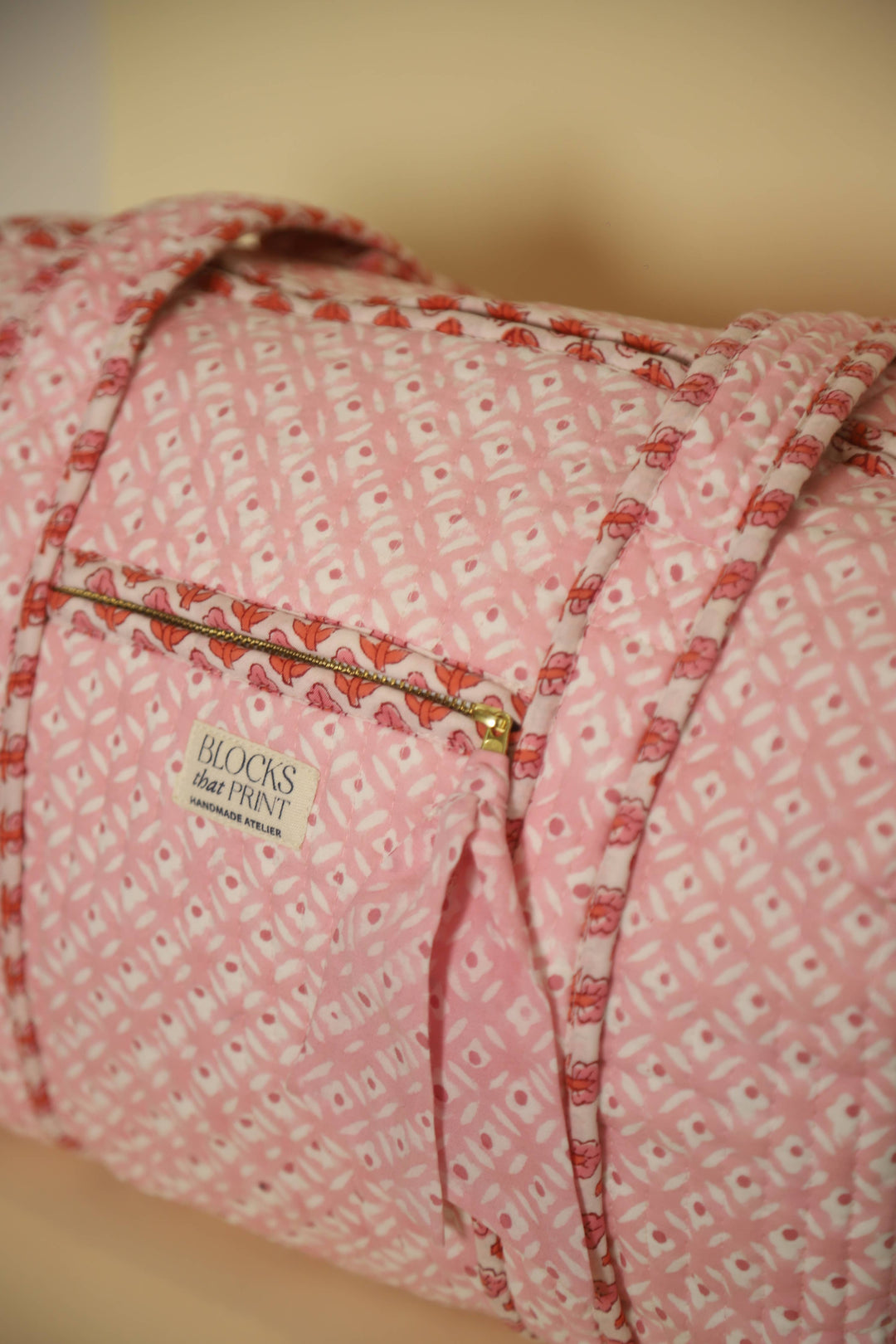 Blocks that Print - Pink Quilted Duffle Bag