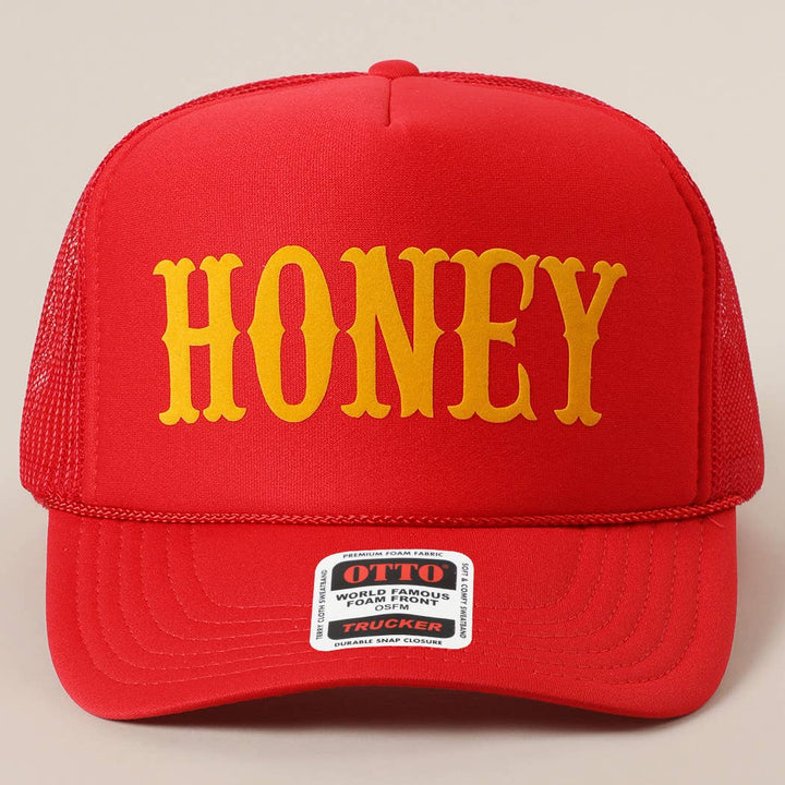 Fashion City - HONEY Text Logo Printed Mesh Back Trucker Hat: White / ONE SIZE