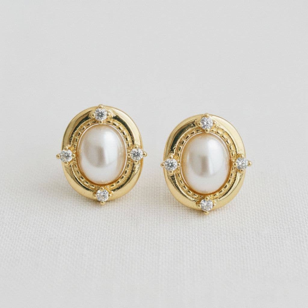 Ellemadera - Chic Pearl and Zirconia Drop Earrings