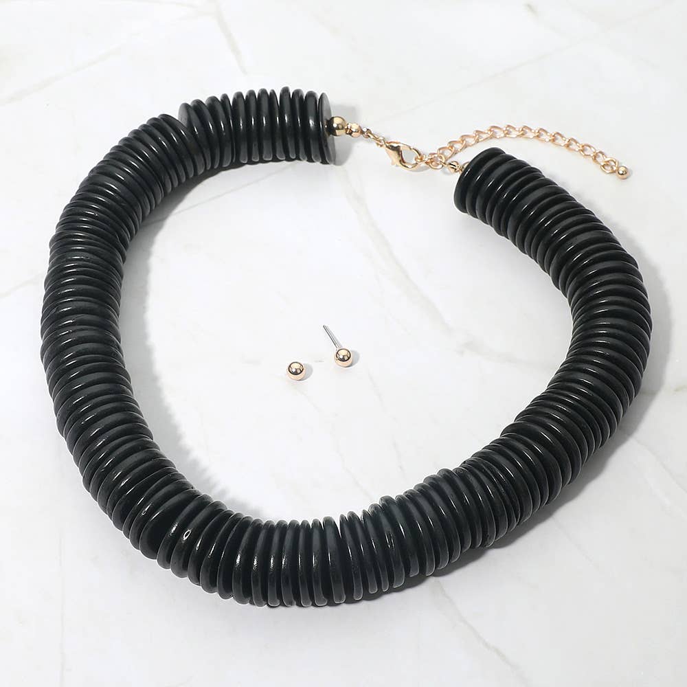 Sensibling Corp. - Chunky Wooden Disc Beaded Statement Necklace: Black