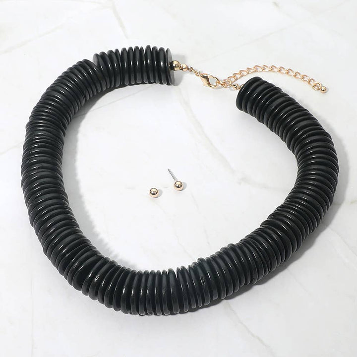 Sensibling Corp. - Chunky Wooden Disc Beaded Statement Necklace: Black