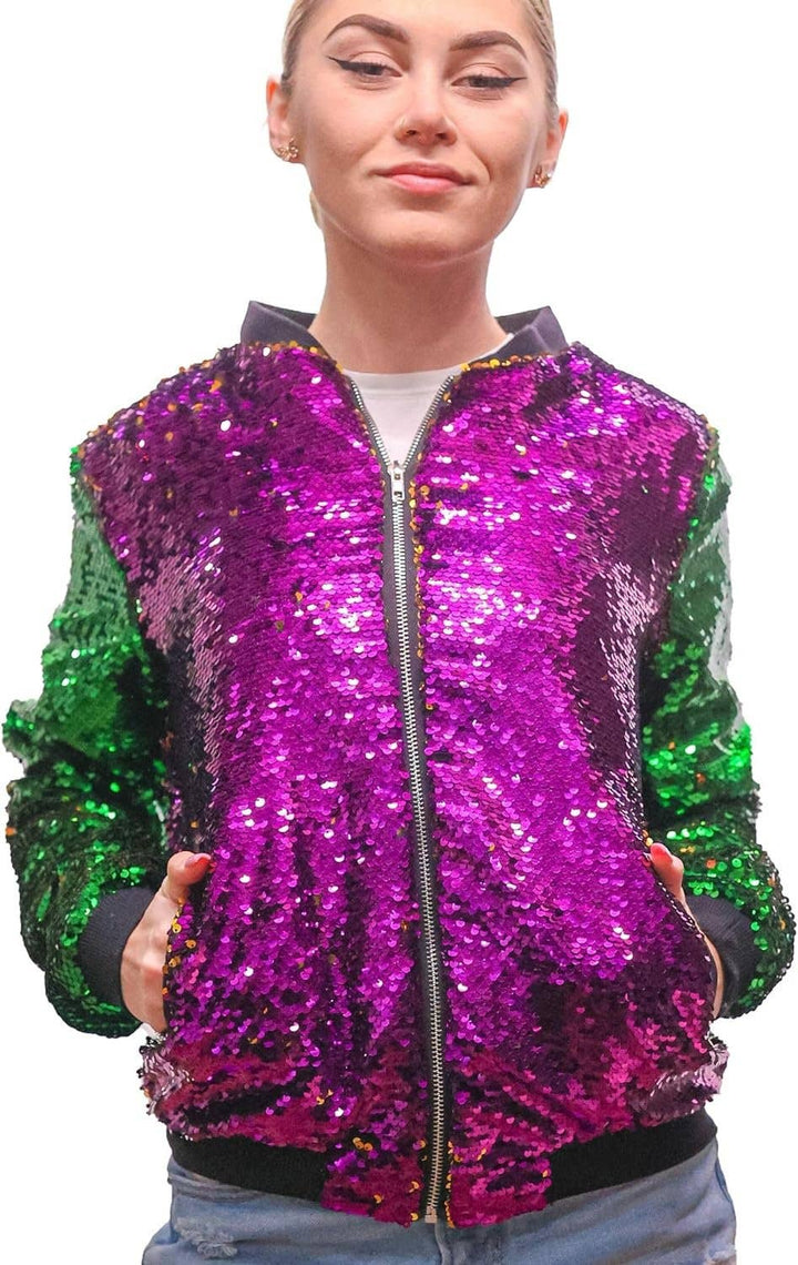 The Mardi Gras Krewe - Reversible Mardi Gras Sequin Jacket for Women & Kids, Mardi Gras Outfit: Medium