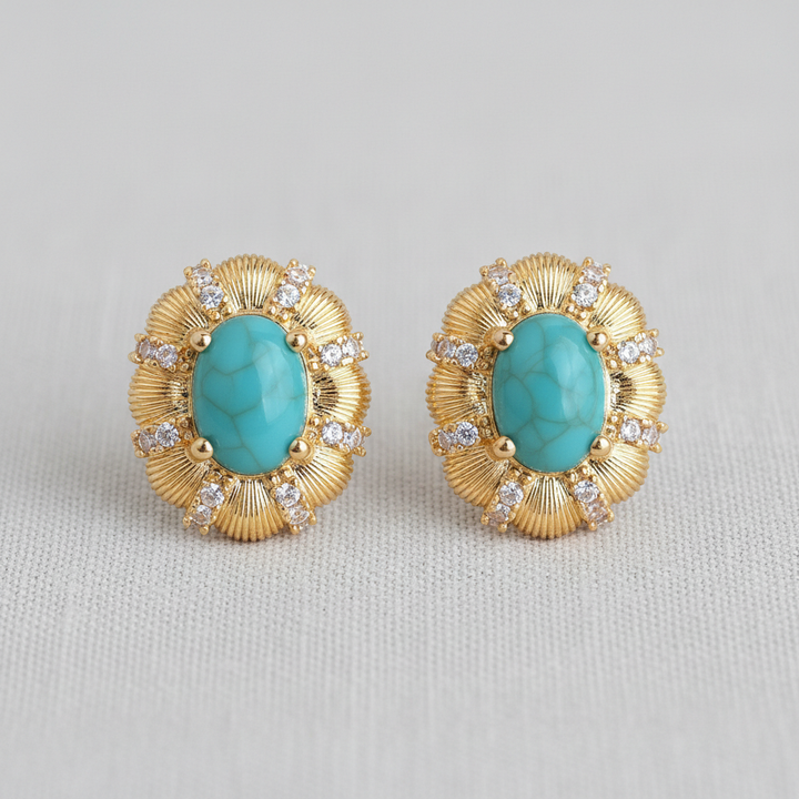 Ellemadera - Vintage Oval Turquoise Zircon Stud Earrings