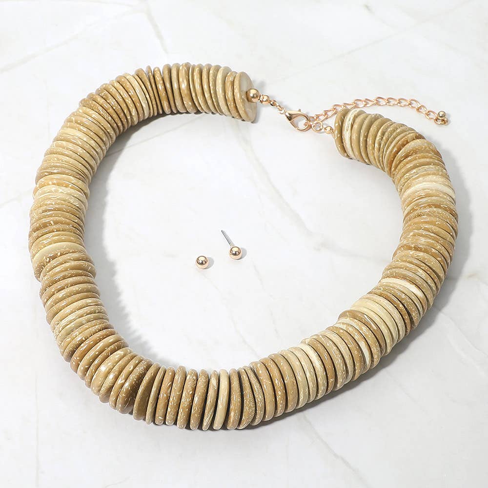 Sensibling Corp. - Chunky Wooden Disc Beaded Statement Necklace: Black