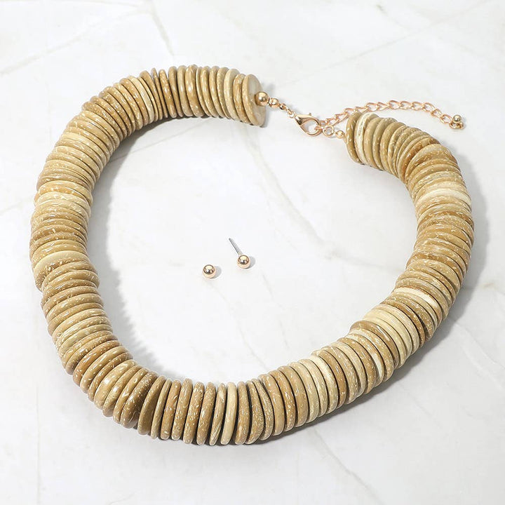 Sensibling Corp. - Chunky Wooden Disc Beaded Statement Necklace: Black