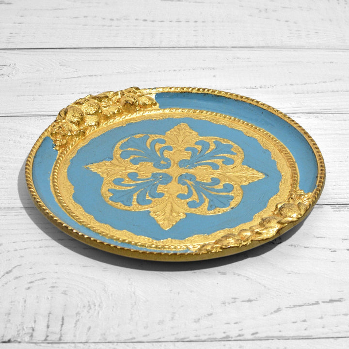 Florentine Carved Wood Small Circle Lemon Tray: Basil Green