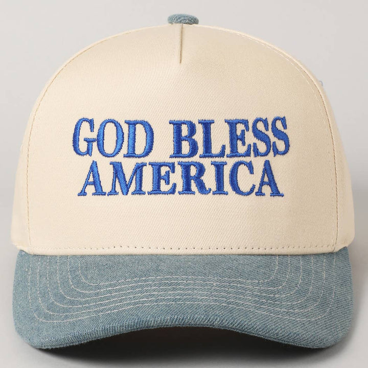 Fashion City - God Bless America Embroidered Two-Tone Canvas Cap: RED/NAVY / ONE SIZE