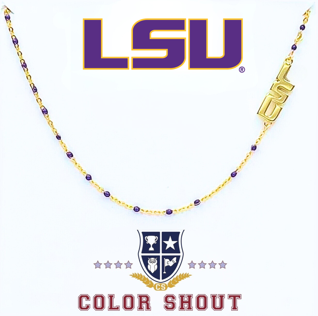 Color Shout - The College Logo Necklace: Side Set Logo on Enamel Bead Necklace: Georgia