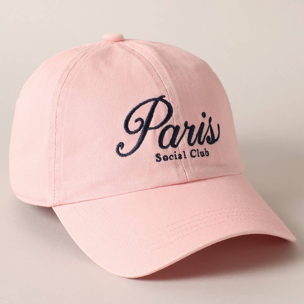 Fashion City - Paris Social Club Text Embroidery Baseball Cap: Pink / ONE SIZE