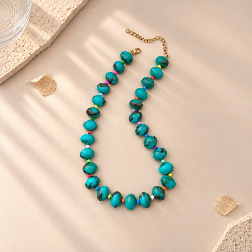 MKS America - Bohemian Beaded Choker Necklace For Women: Green / M