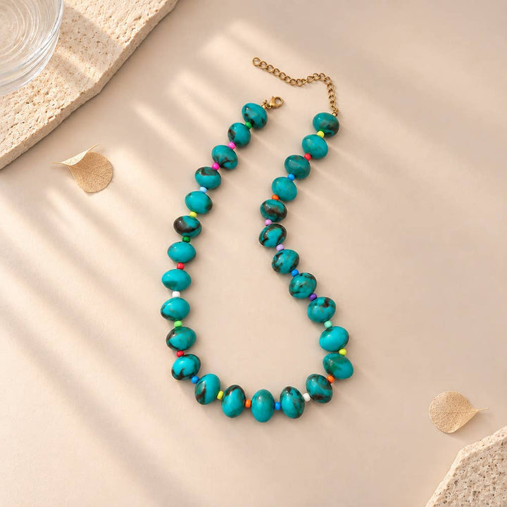 MKS America - Bohemian Beaded Choker Necklace For Women: Green / M