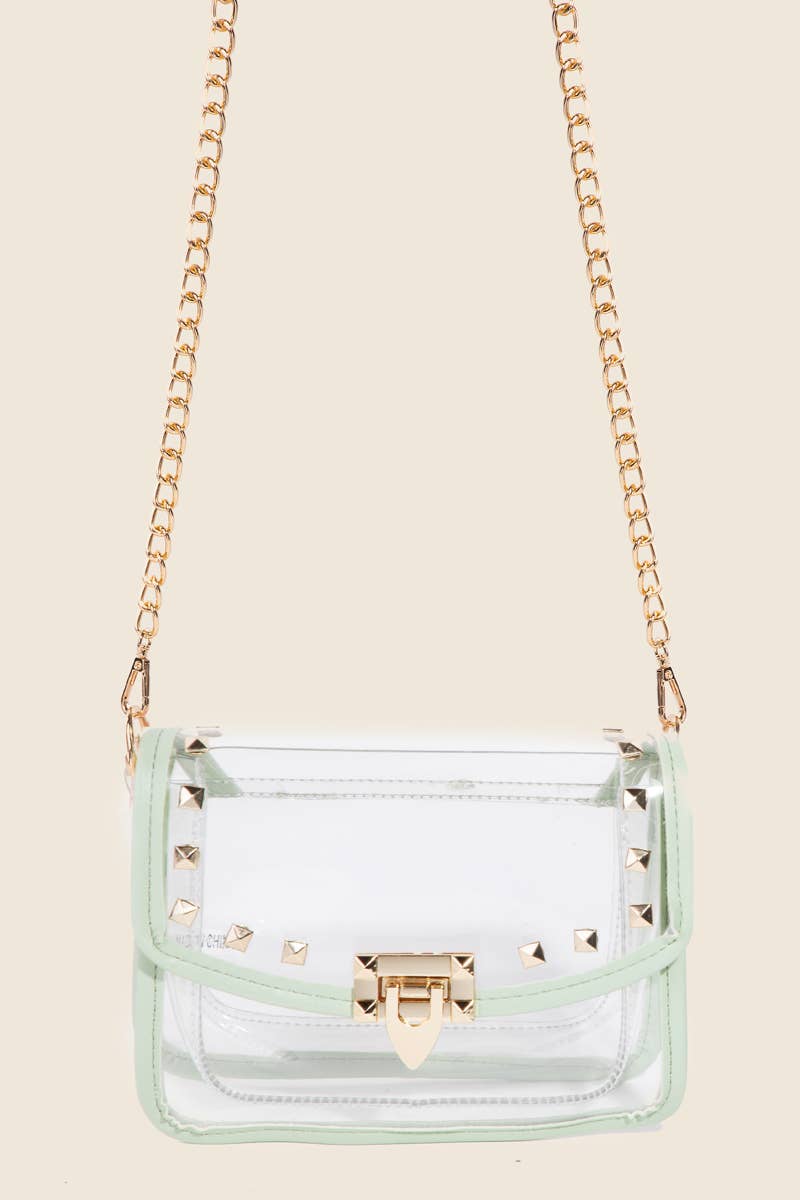 Anarchy Street - Transparent Rectangle Stud Trim Chain Bag: RG
