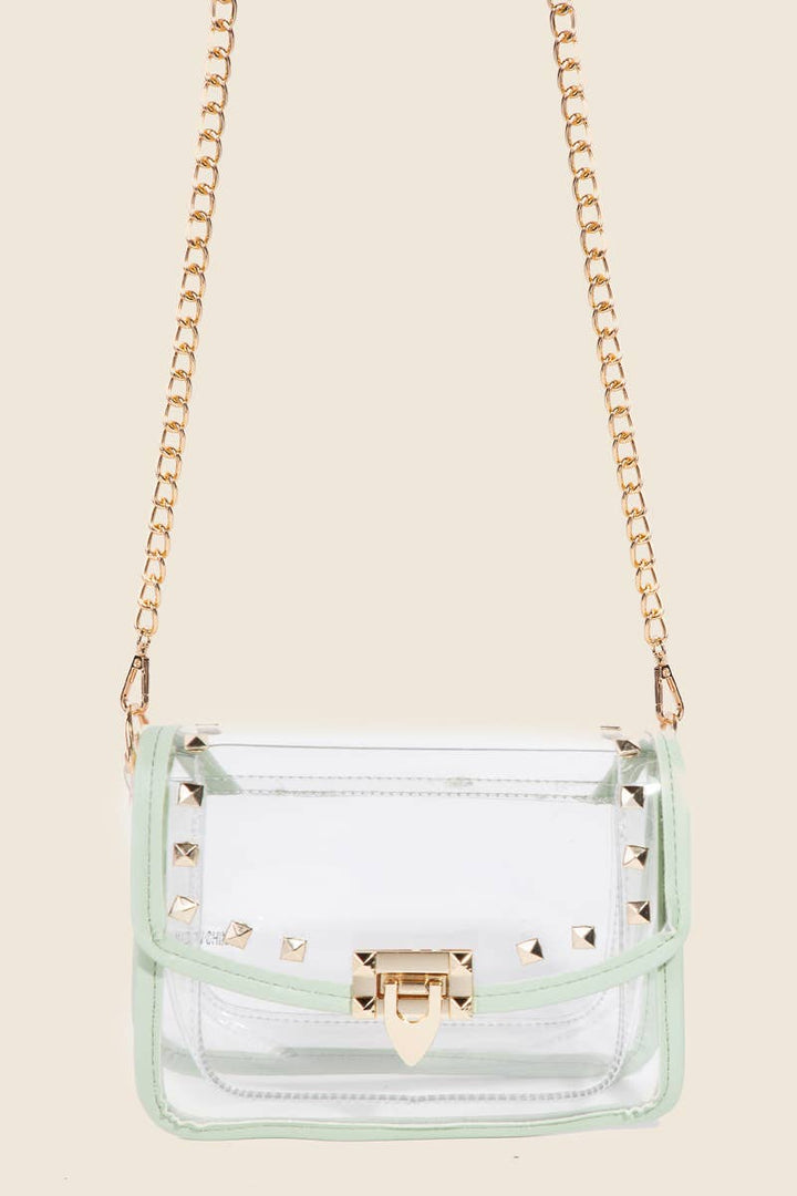 Anarchy Street - Transparent Rectangle Stud Trim Chain Bag: RG