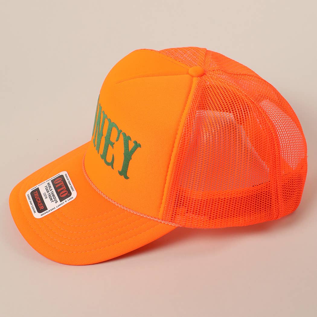 Fashion City - HONEY Text Logo Printed Mesh Back Trucker Hat: White / ONE SIZE