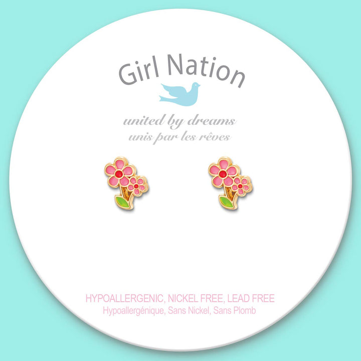 Girl Nation - Little Pink Flower Cutie Stud Earrings