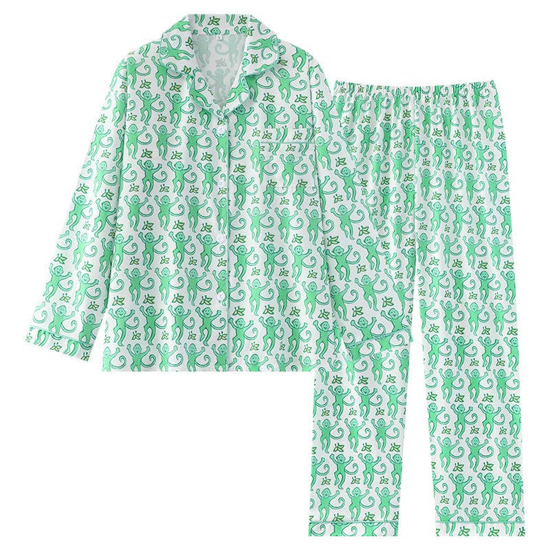 Rosa Clothing - Cute Comfy Monkey Print Long Sleeve Pajama Set: Red