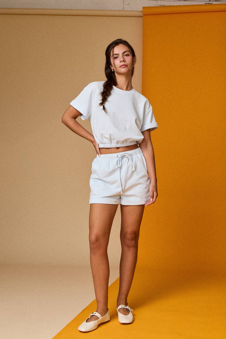 Papermoon - PX19514 - Cozy Short Sleeve Top and Shorts Set: LT BLUE