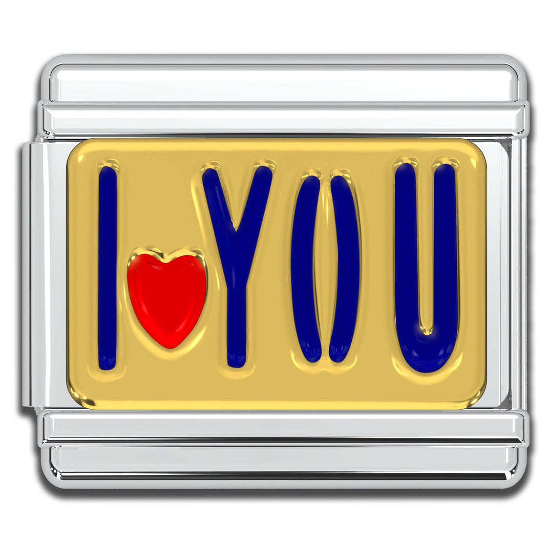 Natalia - Italian Charm Bracelet Charms - I Love You Raised Gold Links
