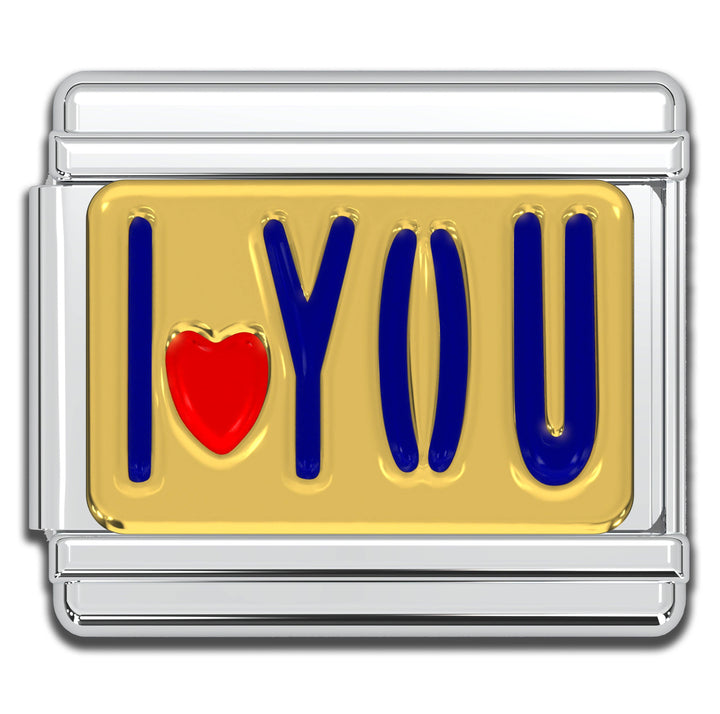 Natalia - Italian Charm Bracelet Charms - I Love You Raised Gold Links