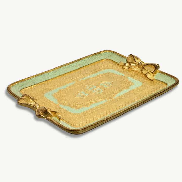 Florentine Carved Rectangle Bow Tray, Made in Italy: White
