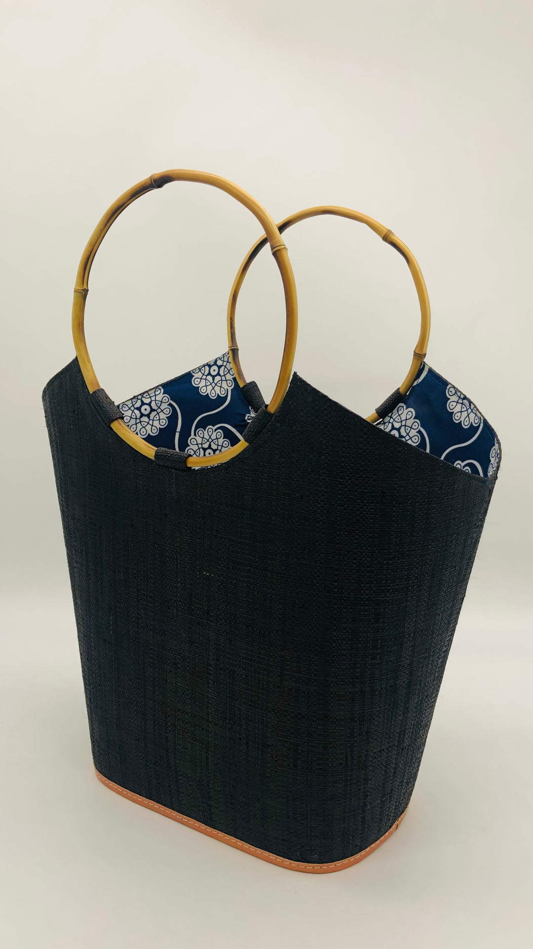 Shebobo - Carmen Solid & Stripes Straw Bucket Bag with Bamboo Handles: Natural