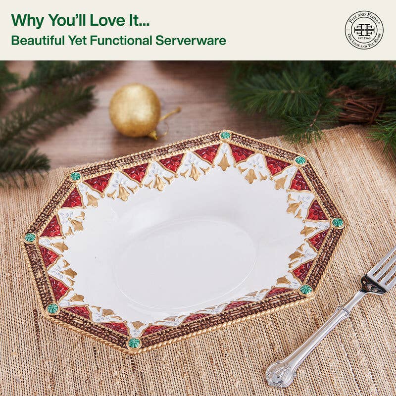 Fitz and Floyd® Mikasa® Pfaltzgraff® - Fitz & Floyd Noel Holiday Large Serve Bowl Gift Box Pkg: RED / EARTHENWARE
