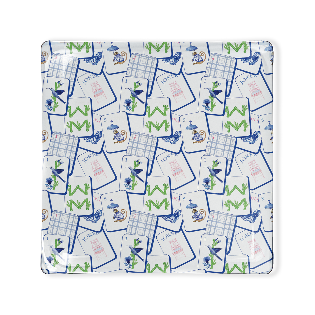 Toss Designs - Glass Tray - Blue Mahjong