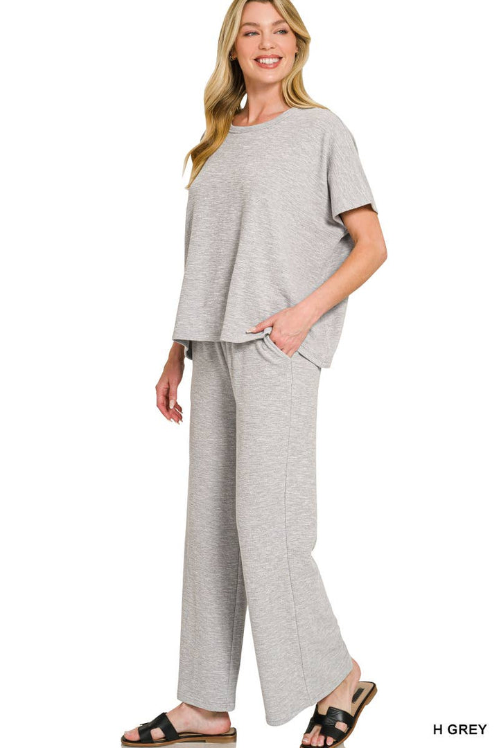 42POPS -  Cotton Slub Top & Pants 2pc Set - Zenana: LT NAVY-182912 / S